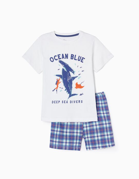 Cotton Pyjamas for Boys 'Ocean Blue', Blue/White