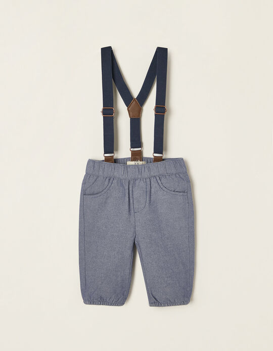 Pantalon en Coton avec Bretelles Amovibles Nouveau-Né, Bleu