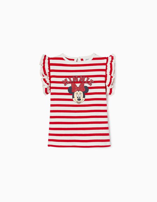 Camiseta a Rayas para Bebé Niña 'Minnie', Blanco/Rojo