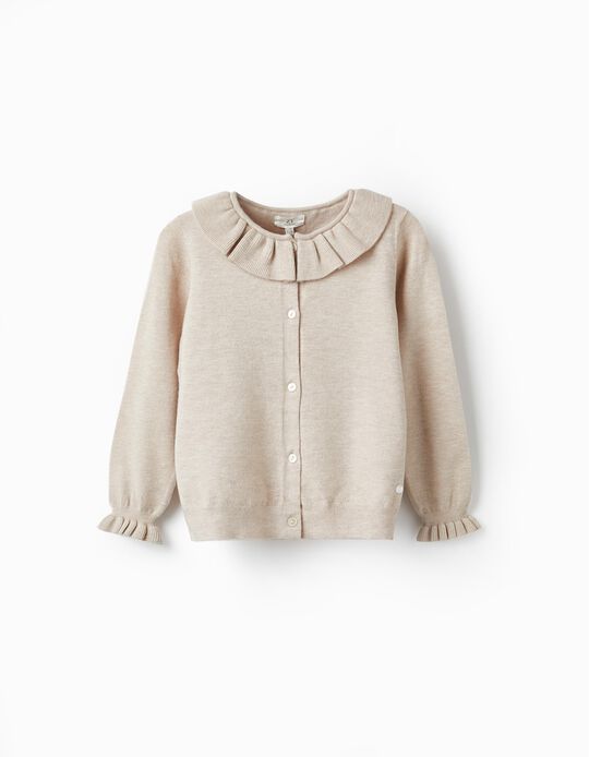 Knitted Cardigan with Ruffles for Girls, Beige