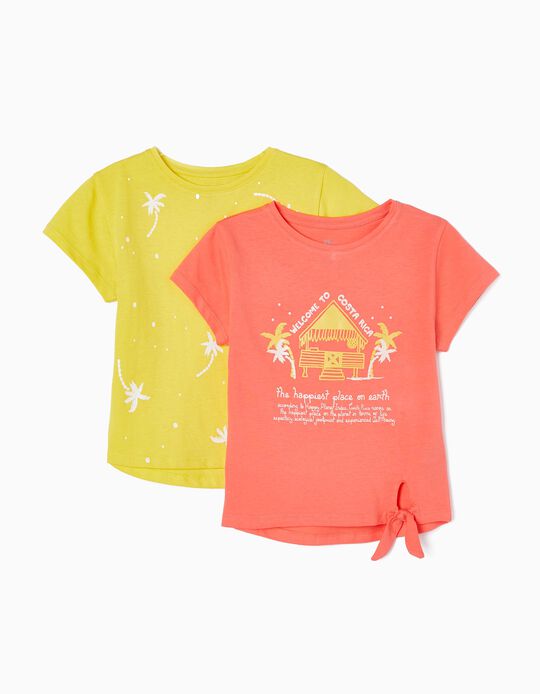 Pack 2 Cotton T-shirts for Girls 'Costa Rica', Yellow/Coral