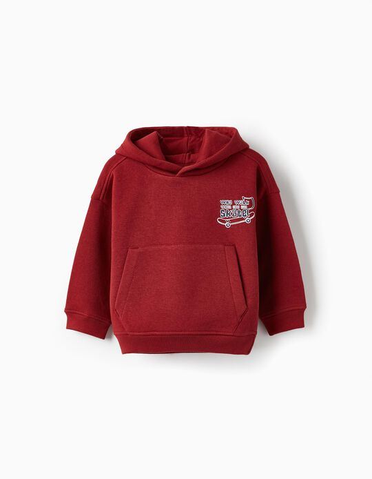 Fleece Hooded Sweatshirt for Baby Boy 'Skateboard', Dark Red