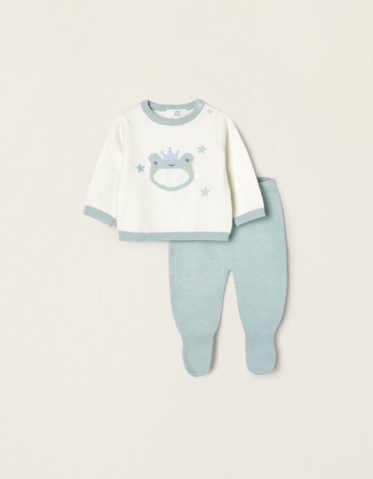 Knitted Set for Newborns 'Frog', White/Green