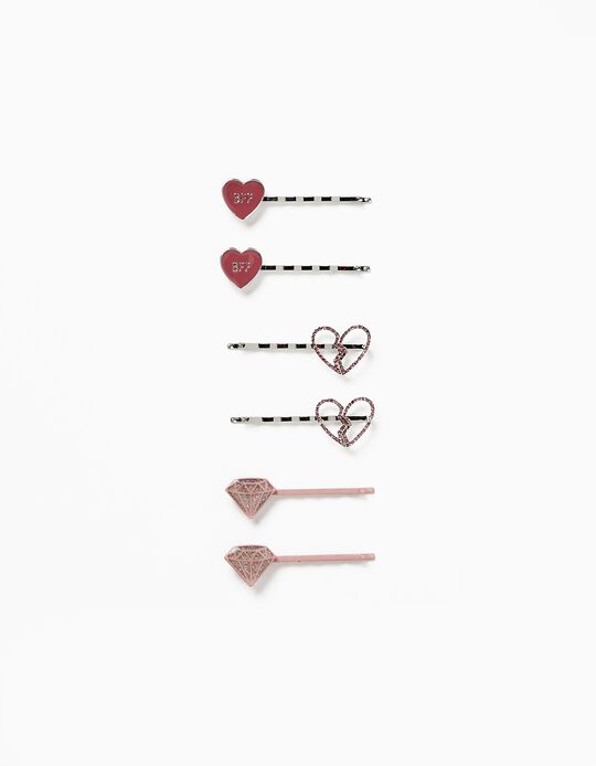 6-Pack Hair Pins for Babies and Girls 'BFF', Pink