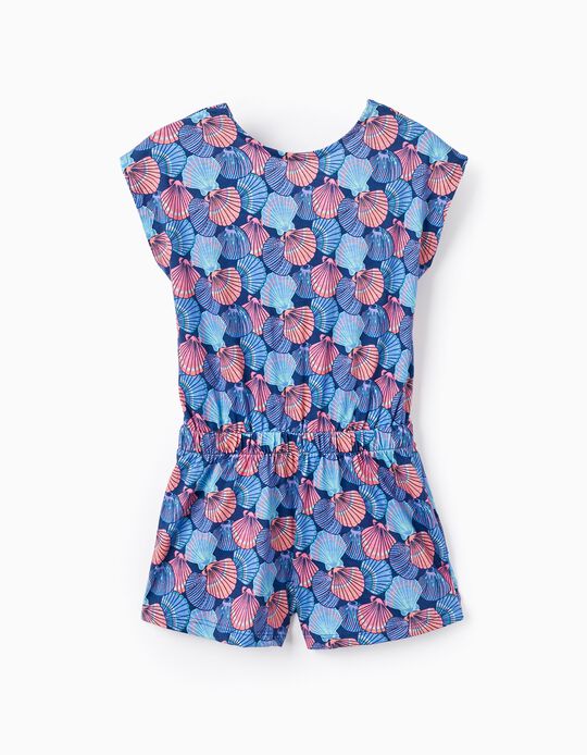 Short Printed Jumpsuit for Girls 'Shells', Blue/Coral