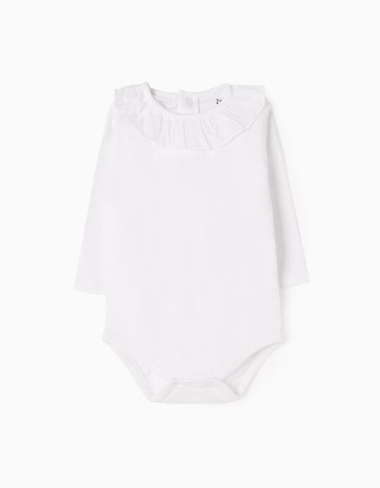 Long-Sleeved Bodysuit for Newborn, White