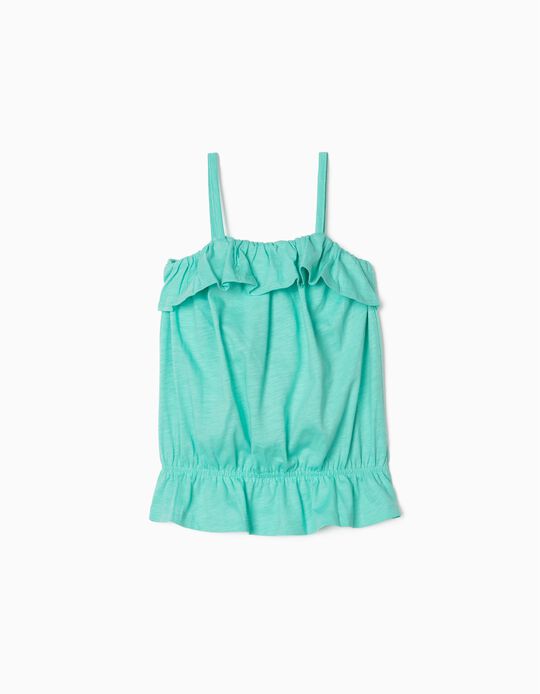 Strappy Top with Ruffles for Girls, Aqua Green