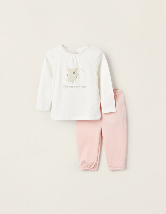 Pijama de Algodão para Bebé Menina 'Dear Mum', Branco/Rosa