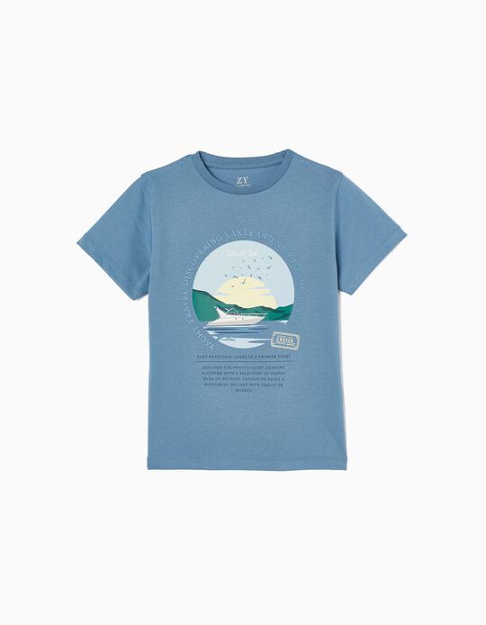 T-shirt em Algodão para Menino 'Island Club', Azul