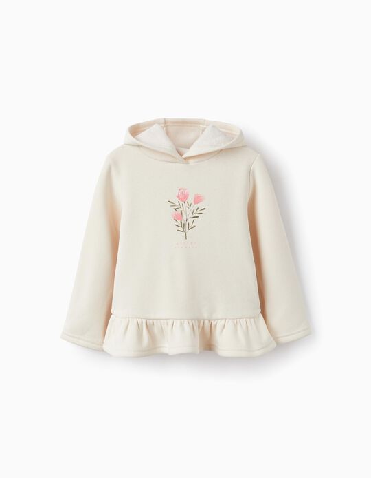 Hooded Sweatshirt for Girls 'Winter Flowers', Light Beige