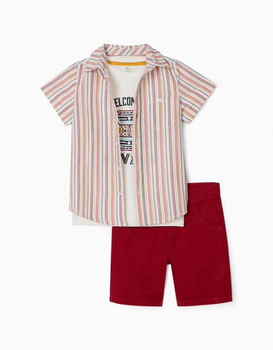 3-Piece Set for Boys, White/Red