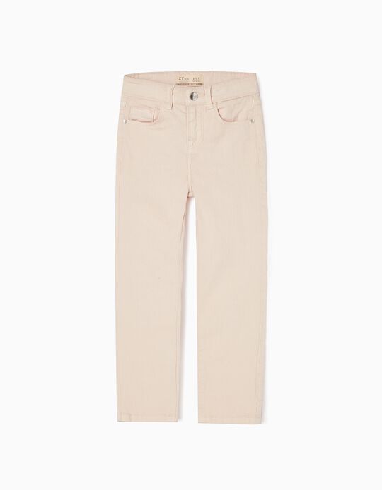 Cotton Twill Trousers for Girls 'Skinny', Beige