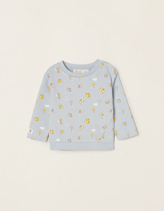 Cotton Sweatshirt for Newborn Baby Boys 'Jungle Animals', Blue