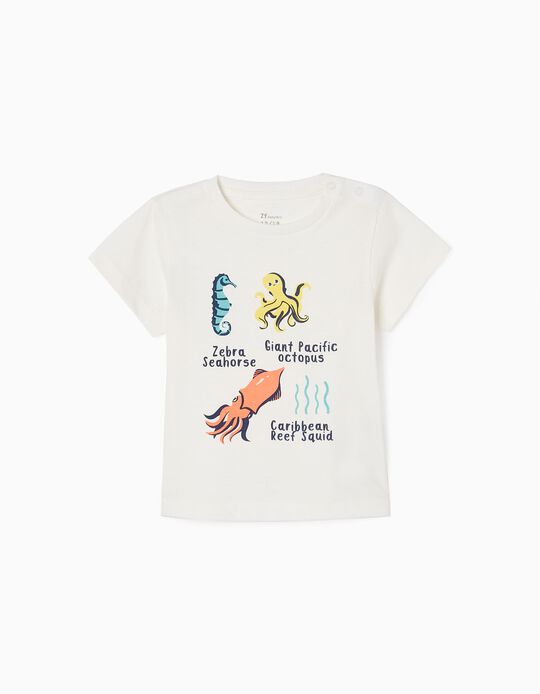Camiseta de Algodón para Bebé Niño 'Animales Marinos', Blanco