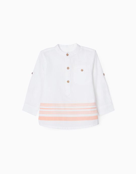 Shirt with Mao Collar for Baby Boys, White/Coral