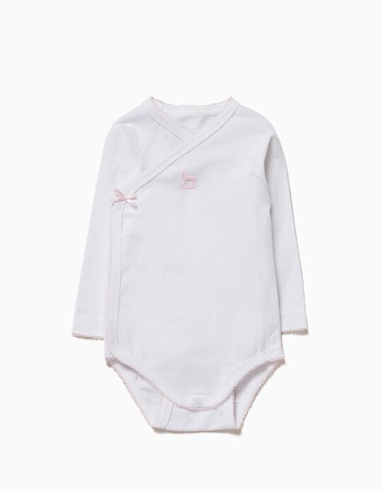 Long-sleeve Bodysuit for Newborn 'Pony', White and Pink