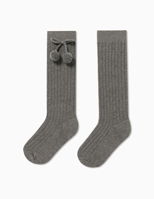 Knee-High Socks with Bow & Pompom