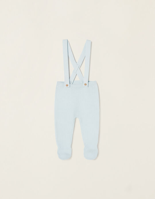 Pantalon à Pieds avec Bretelles Amovibles en Coton Nouveau-Né, Bleu Clair