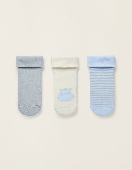 Pack 3 Calcetines con Dobladillos para Recién Nacido y Bebé, Azul/Blanco