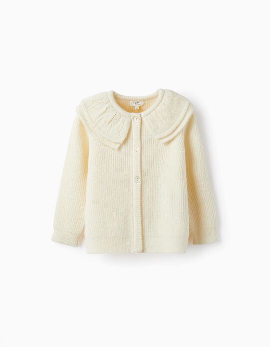 Knit Cardigan with Double Collar for Girls, White