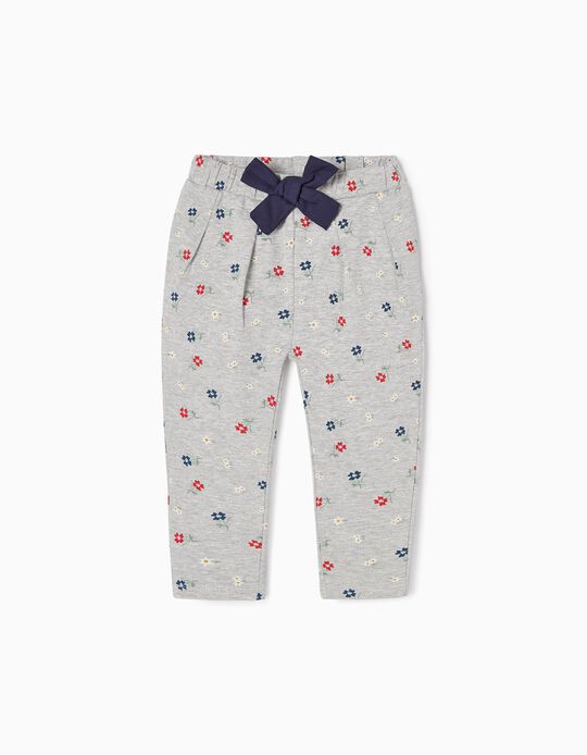 Cotton Joggers for Baby Girls 'Flowers', Grey