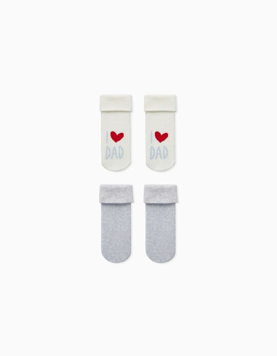 2 Pairs of Socks for Babies 'I love Dad', White/Grey