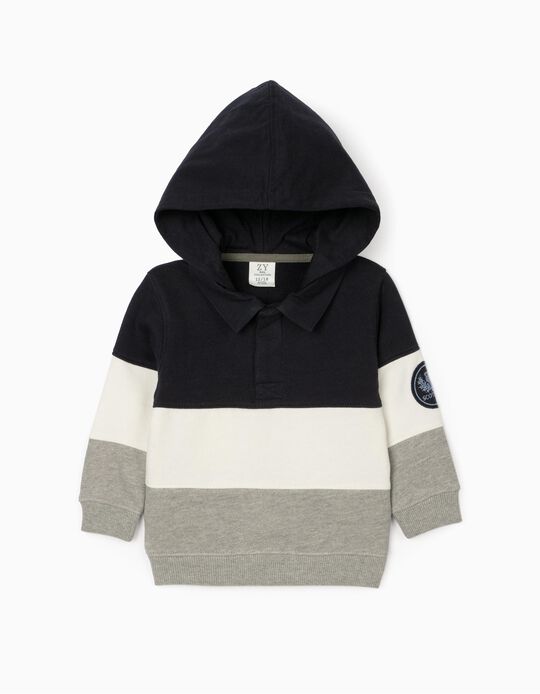 Hooded Polo-Sweater for Baby Boys, Multicoloured