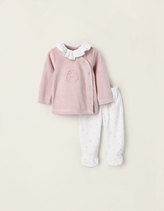 Comprar Online Pijama de Veludo para Recém-Nascida 'Ouriço', Rosa/Branco