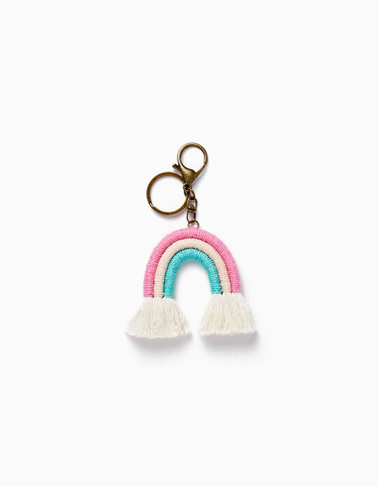 Keychain in Metal and Thread for Children 'Rainbow', Blue/Pink/White
