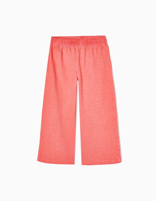 Cotton Wide Leg Trousers for Girls, Coral