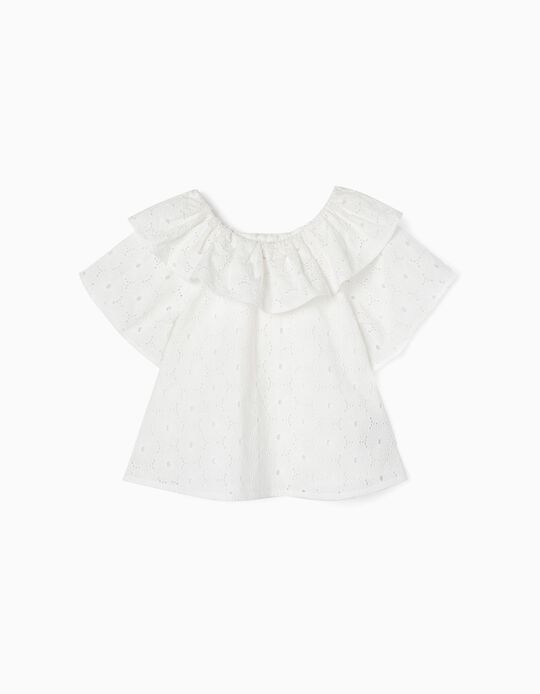 Cotton Top with English Embroidery for Girls 'B&S', White