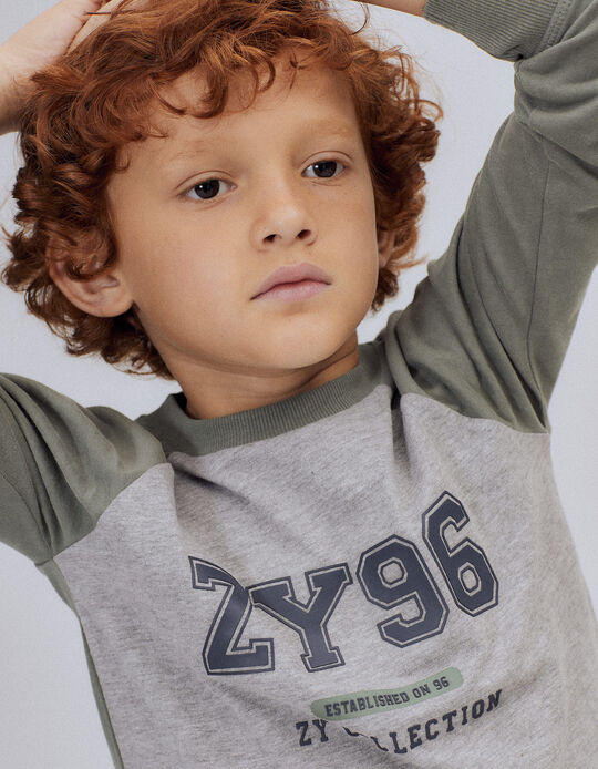Camiseta de Algodón para Niño 'ZY96', Gris/Verde