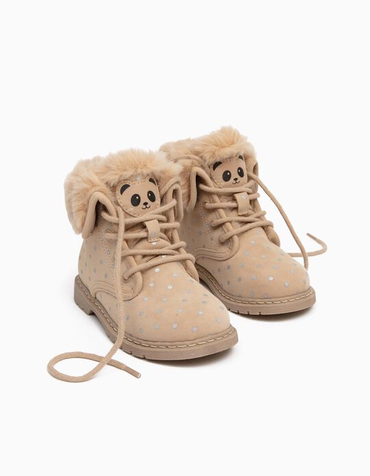 Boots with Fur Lining for Baby Girls 'Panda', Beige