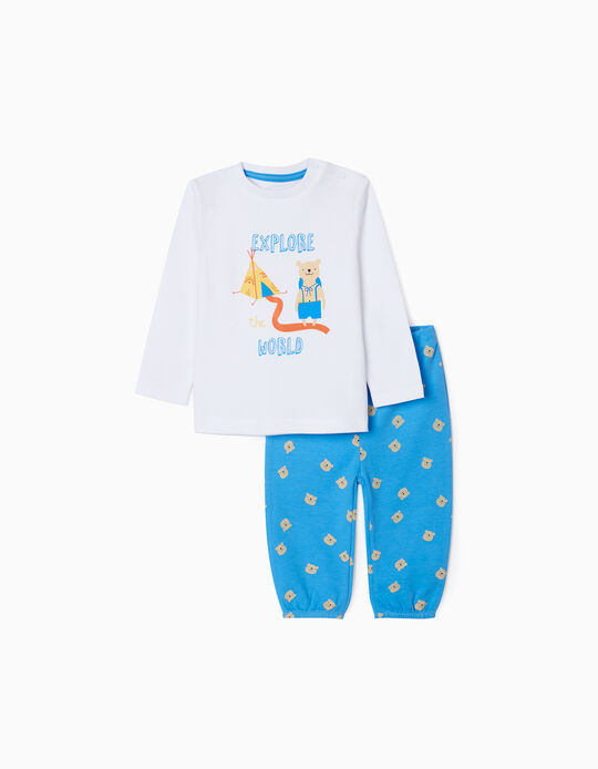 Long Sleeve Pyjamas for Baby Boys 'Explore', Blue/White