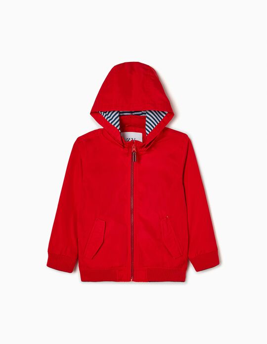 Windbreaker with Removable Hood for Boys, Red