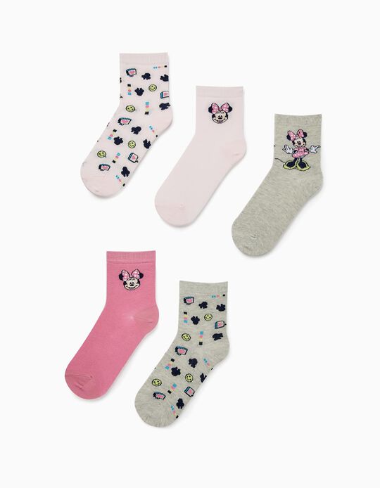 5 Pairs of Socks for Boys 'Minnie', Pink/Grey