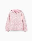 Cotton Floral Pattern Hooded Jacket, White/Pink