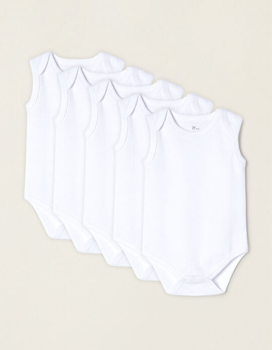 Pack 5 Cotton Plain Bodysuits for Babies and Newborns, White