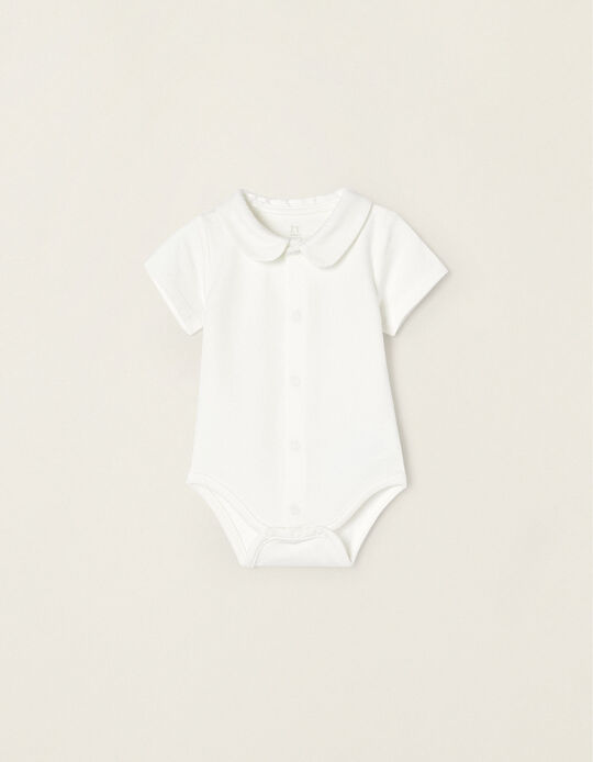 Polo-Bodysuit for Newborns, White