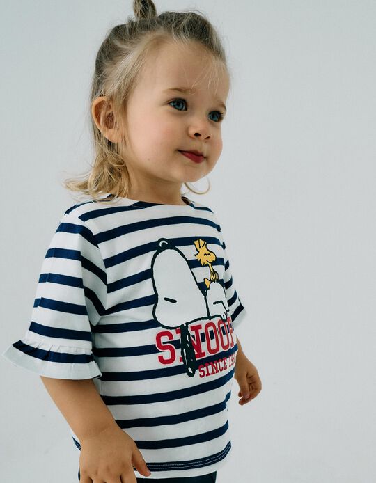 Comprar Online T-shirt às Riscas para Bebé Menina 'Snoopy', Branco/Azul