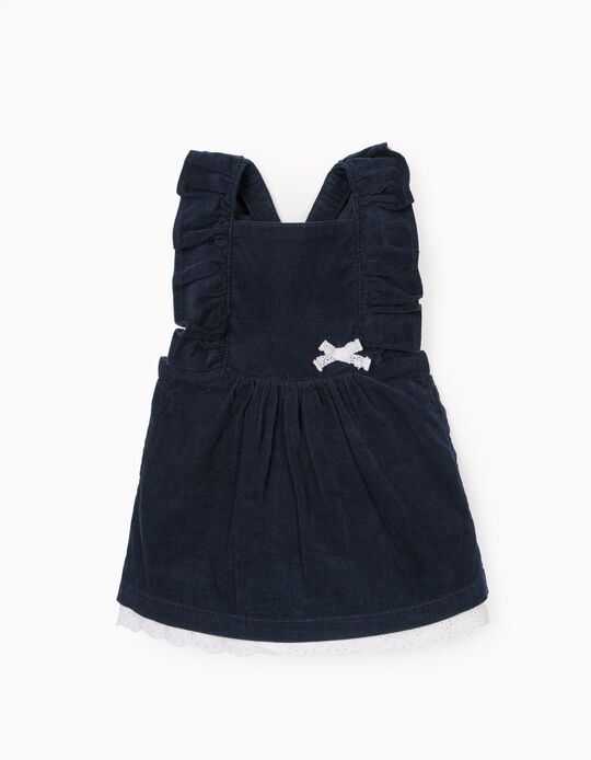 Corduroy Pinafore Dress for Newborn Baby Girls, Dark Blue
