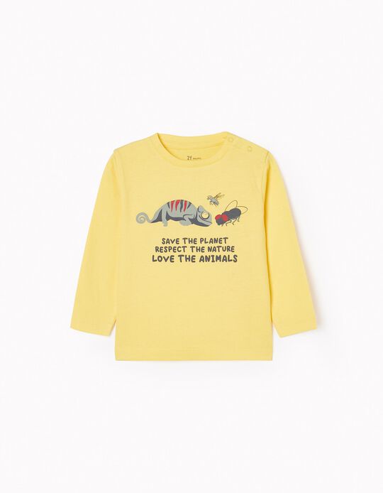 T-shirt de Manga Comprida em Algodão para Bebé Menino 'Save The Planet', Amarelo