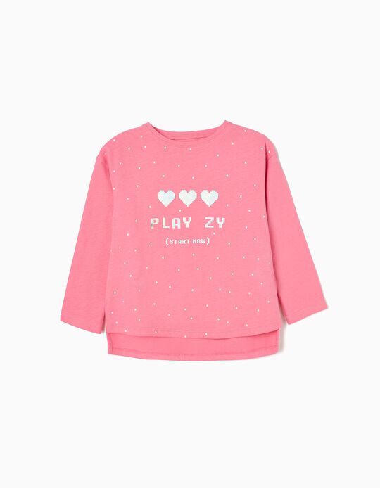 Long Sleeve Cotton T-shirt for Girls 'Play ZY', Pink