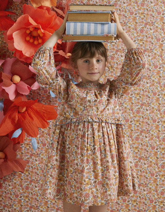 Comprar Online Vestido de Algodão às Flores para Menina, Multicolor