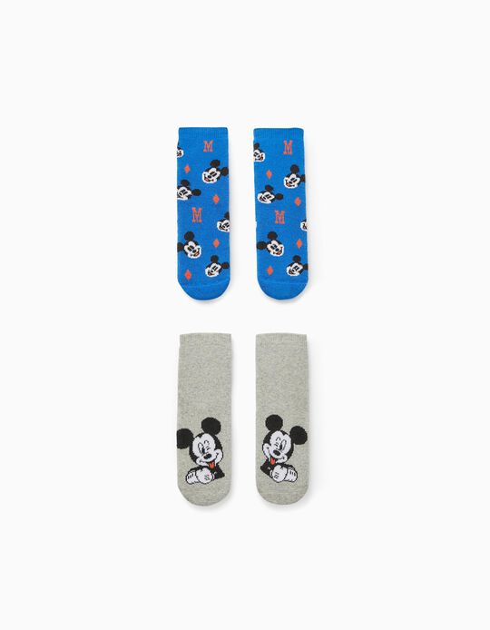 2 Chaussettes Antidérapantes Bébé Garçon 'Mickey', Bleu/Gris