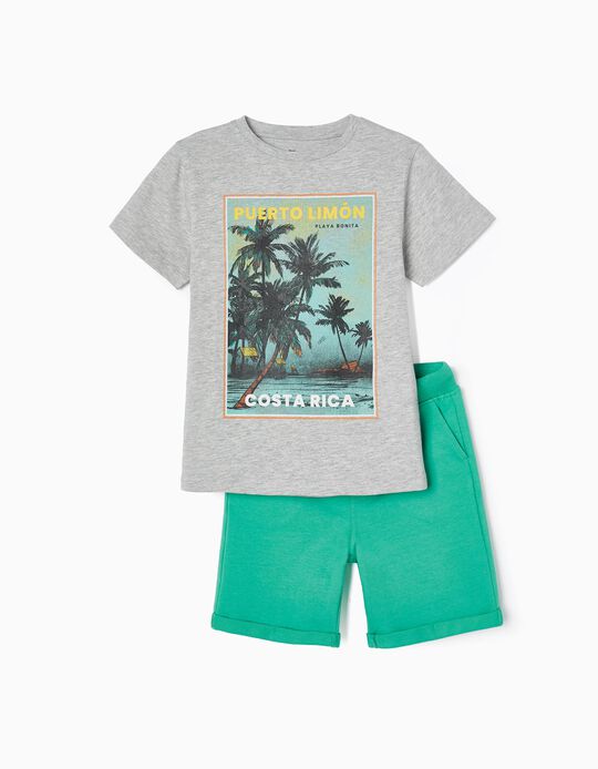 T-shirt + Calções para Menino 'Costa Rica', Cinza/Verde