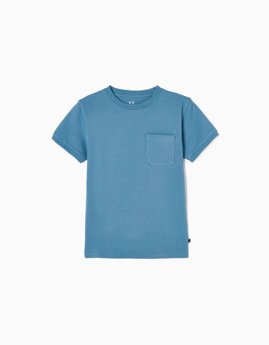 T-shirt em Algodão Piqué para Menino, Azul