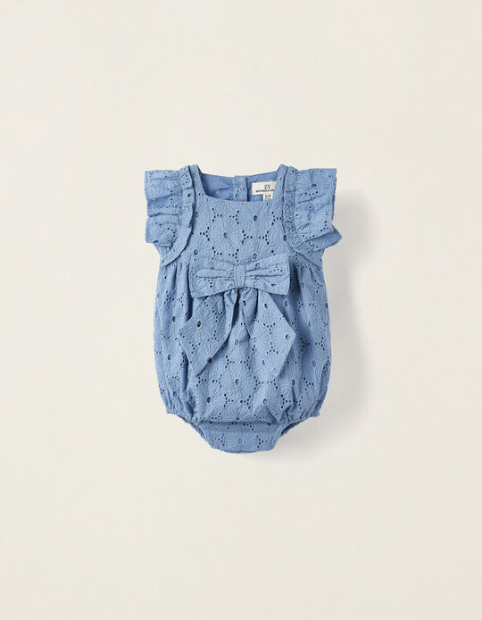Cotton Jumsuit with English Embroidery for Newborns 'You&Me', Blue