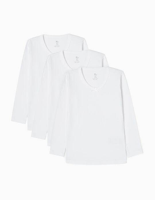 Pack 3 Camisetas de Interior Efecto Térmico de Algodón para Niña, Blancas
