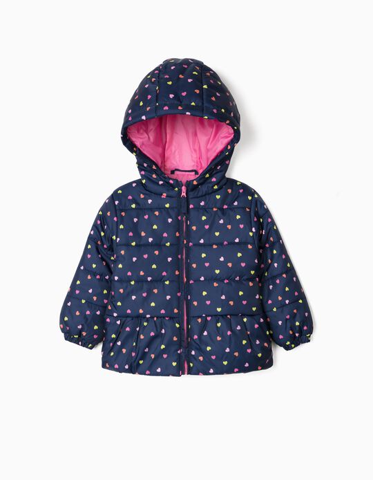 Quilted Jacket for Baby Girls 'Hearts', Dark Blue